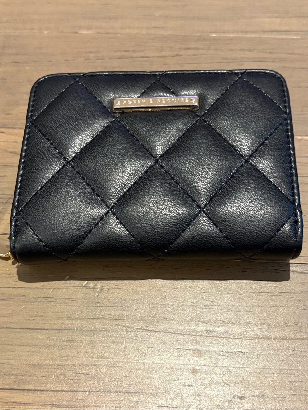 Poppy & Peonies Quilted Black Wallet with Gold Accent